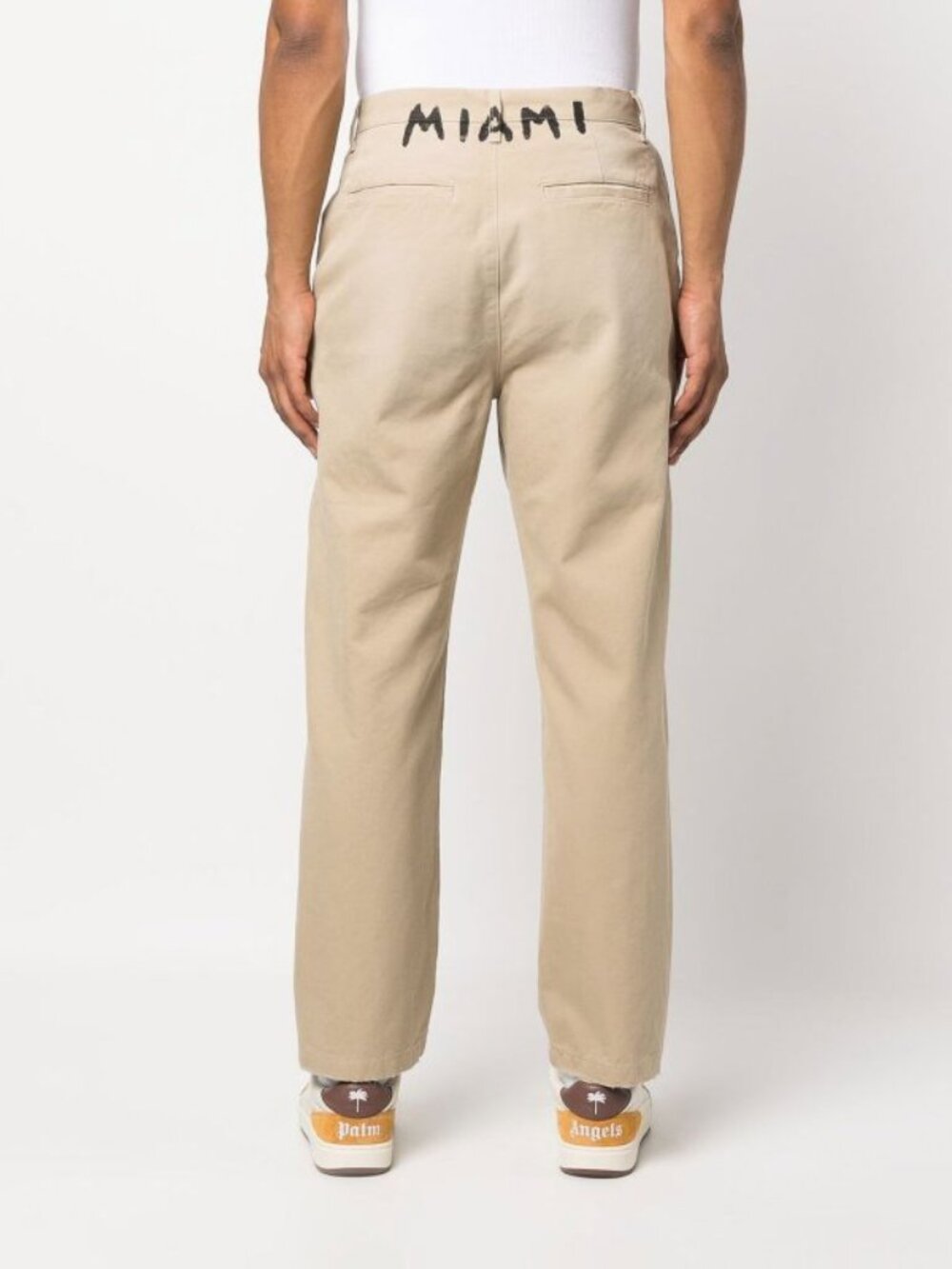 Palm Angels PMCG005S23FAB002 Waistband Logo Chino Pants Beige Size L Worn 2x - Picture 3 of 9